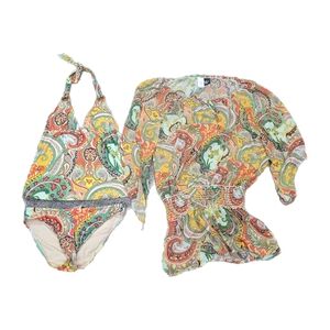 Vintage Manhattan Beachwear Size XS 3 Piece Swim Tankini Set Bikini Sheer Top